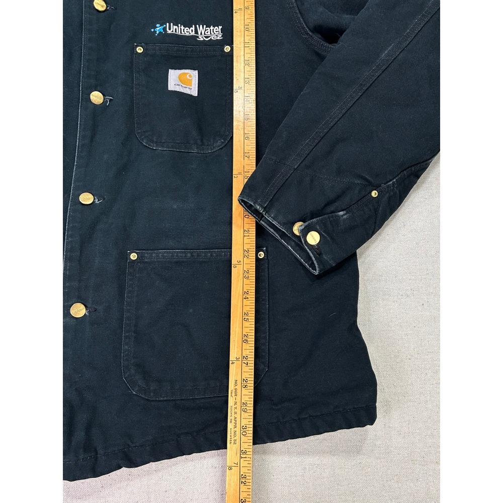 Vintage Carhartt C01 BLK Duck Chore Coat Mens 50 Black Blanket Lined Work Jacket - Picture 2 of 7